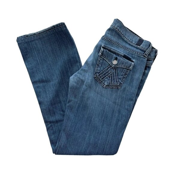 7 For All Mankind Women's Sz 28 Bootcut Medium Wash Denim Jeans Flap Pockets - Picture 1 of 9